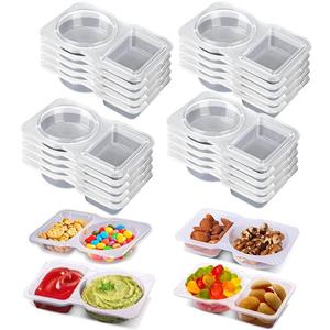 3 x 20 Sets Snack Condiment Containers with Lid, Disposable Double 2 compartments Dipping Container Refrige, Reusable Takeaway Sauce Dip Case Storage for Outdoor Sampling Travel Picnic Take-out (20)