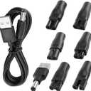8-in-1 USB 5V Charger Adapter Kit,Compatible with Electric Hair Clippers, Beard Trimmers Charger, Shavers, Beauty Instruments. Includes 6 Adapter Tips, 1 DC5521 Cable, 1 USB Plug
