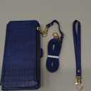 Crossbody Wallet Case for iPhone 17 Pro Max with Mirror, Wrist Strap, Zipper Purse Magnetic Flip, RFID Blocking Card Holder, Wireless Charging, PU Leather Shockproof 6.9" Women (Navy Blue)