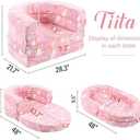 Tiita 3-in-1 Kids Sofa Bed, Comfy Couch Plush Toddler Chair Bed, Convertible Toddler Travel Beds, Folding Kids Couch with Washable Cover Carrying Handle for Girls and Boys (Pink Rainbow-1)