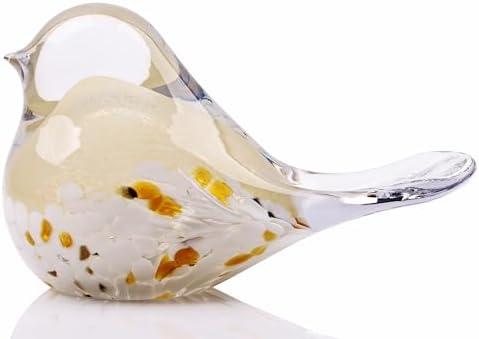WUBIANJIE Hand Blown Glass Bird Statue Collectible Animal Art Paperweight, Living Room Bedroom Bookshelf Coffee Table Small Ornaments Shelf Home Decoration (Yellow)