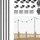 4 Pack 6.5FT Stainless Steel String Lights Pole Bracket/Holder with 2 Wall Hooks for Deck Railing Wood Posts (Black)