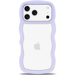 Anuck for iPhone 17 Pro Max Case Wavy Edge Clear Back Design, Anti-Slip Grip Cute Wave Curly Frame Shape Shockproof Soft TPU & Hard Bumper Protective Phone Case Cover for Women Girls, Purple