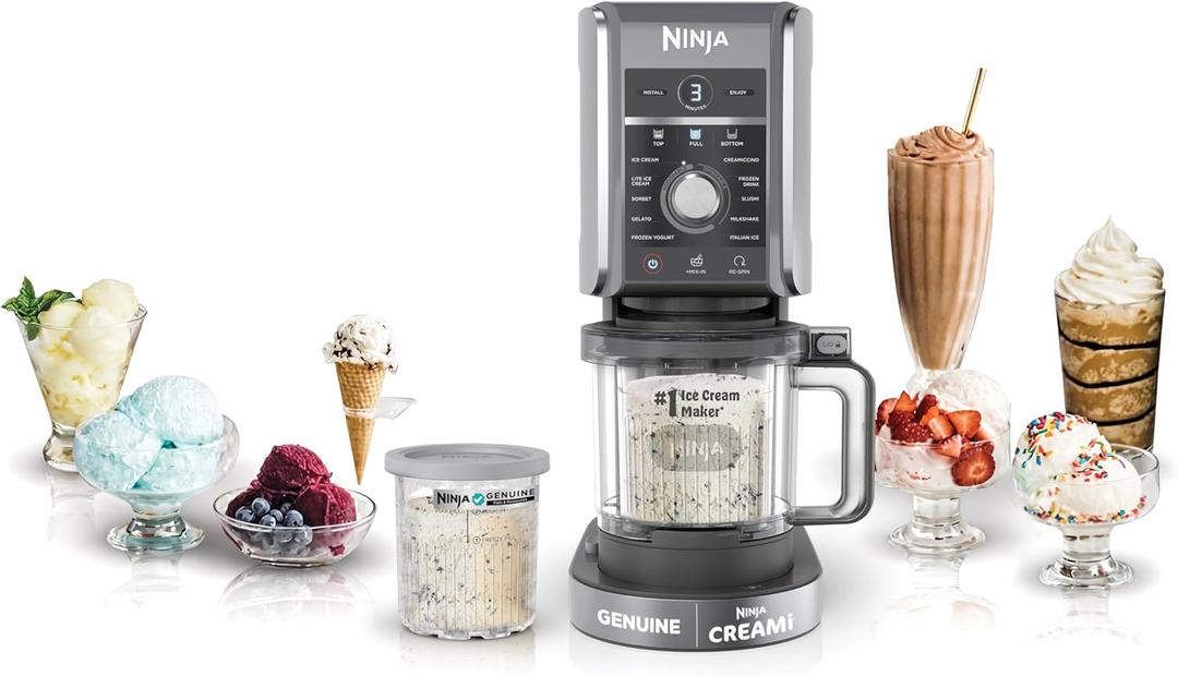 Ninja CREAMi Deluxe Ice Cream & Frozen Treat Maker for Ice Cream, Sorbet, Milkshakes, Frozen Yogurt, & More, 11-in-1, XL Capacity, Silver, Includes (2) Family-Sized 24 oz. Tubs, NC501