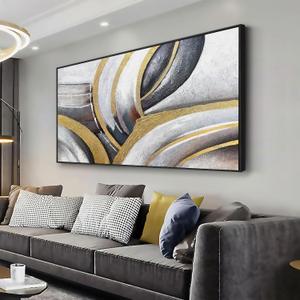Framed Abstract Wall Art Black White and Gold Abstract Painting Canvas Wall Artwork Modern Home Wall Decor for Living Room Bedroom Office 24"x48"