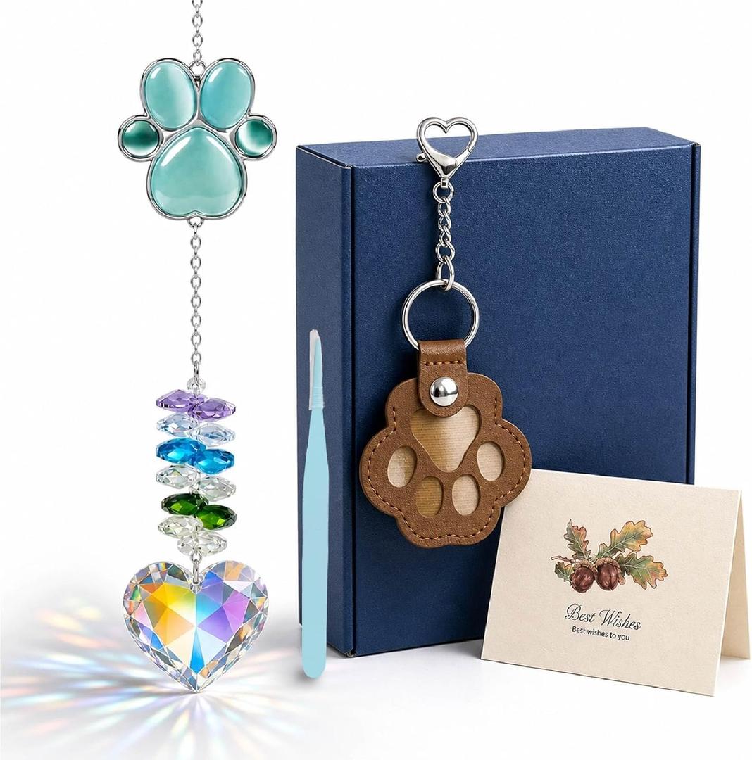 Melede Dog Memorial Gifts for Loss of Dog, 4Pcs Loss of Dog Sympathy Gift Set with Crystal Sun Catcher & Pet Fur Keepsake Keychain, Bereavement Remembrance for Dog Owner Home Decor & Sympathy Gifting