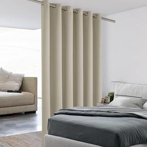 BONZER Room Divider Blackout Curtain Wide Room Darkening Total Privacy Wall Noise Reducing for Bedroom, 96L x 70W Inch (8L x 5.8W ft), 1 Panel, Cream