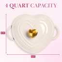 Paris Hilton Enameled Cast Iron Dutch Oven Heart-Shaped Pot with Lid, Dual Handles, Works on All Stovetops, Oven Safe to 500F, 4-Quart, Cream