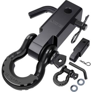 AUTOBOTS Shackle Hitch Receiver 2", 45,000 Lbs Break Strength Heavy Duty Receiver with 5/8" Screw Pin, 3/4" D Ring Shackles, Towing Accessories for Vehicle Recovery Off-Road, Black&Black