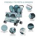 Double Pet Stroller for 2 Small Dogs & Cats, Side-by-Side Twin Travel Carriage with Safety Leashes, Mesh Windows & Double Storage Baskets, Lightweight & Foldable, 44lbs Capacity, Light Blue