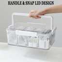 Yesesion Large Cord Organizer Box with Lid and Handle, Plastic Phone Charger Cable Holder with 12 Compartments for Desk Drawer, Clear Art Crafts Container with Removable Inner Cups