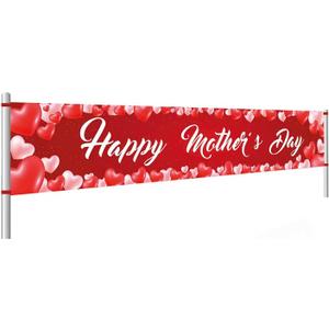 Large happy mother's day banner, mother's day red heart decoration banner, mother's day decoration, mother's day party decoration supplies