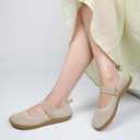 Women's Barefoot Mary Jane Flats - Wide Toe Box & Round Toe Knit Ballet Flat Shoes, Comfortable Dressy Casual Office Shoes (Beige, M)
