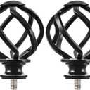 KAMANINA Replacement Finials for 1 or 7/8 Inch Curtain rods, Twisted Cage, 2pcs M6 Screw Rod Finials, Black