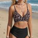 Amy Babe Women's High Waisted Bikini Sets Push Up Twist Front Spaghetti Straps Ruched Two Piece Swimsuit Bathing Suit (Black, S)