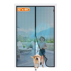 MAGZO Magnetic Screen Door Fit Door Size 32 x 80 Inch, Screen Size 34" x 81" Strong Magnet Door Mesh with Reinforced Hook & Loop for Patio Door, Front Door, Doorway, Black