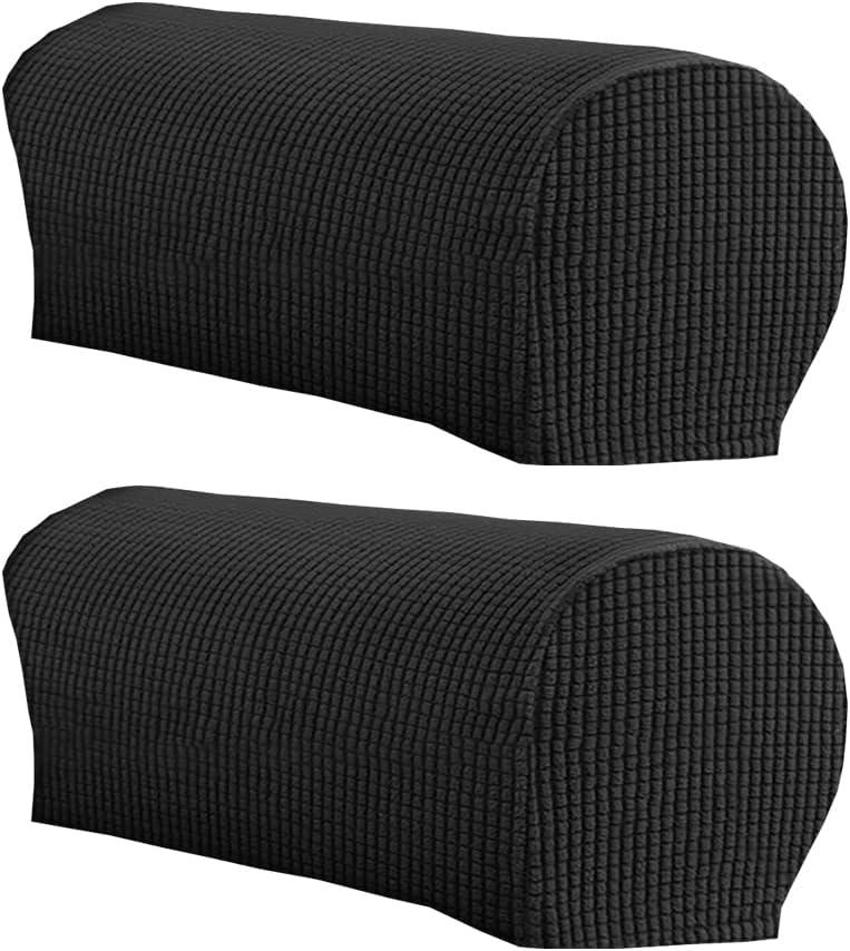 LINGXIYA Soft Stretch Plush Armrest Cover, Spandex Armrest Covers for Chairs/Sofas, Couch Arm Cover, Furniture Protector Armchair Slipcovers for Recliner, Set of 2 (Black)