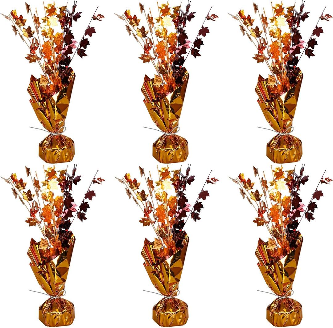 Gyufise 6 Pack Metallic Foil Spray Centerpiece Autumn Maple Table Decoration Burst Table Centerpieces Table Decor for Thanksgiving Birthday Wedding Anniversary Holiday Party Supplies Orange