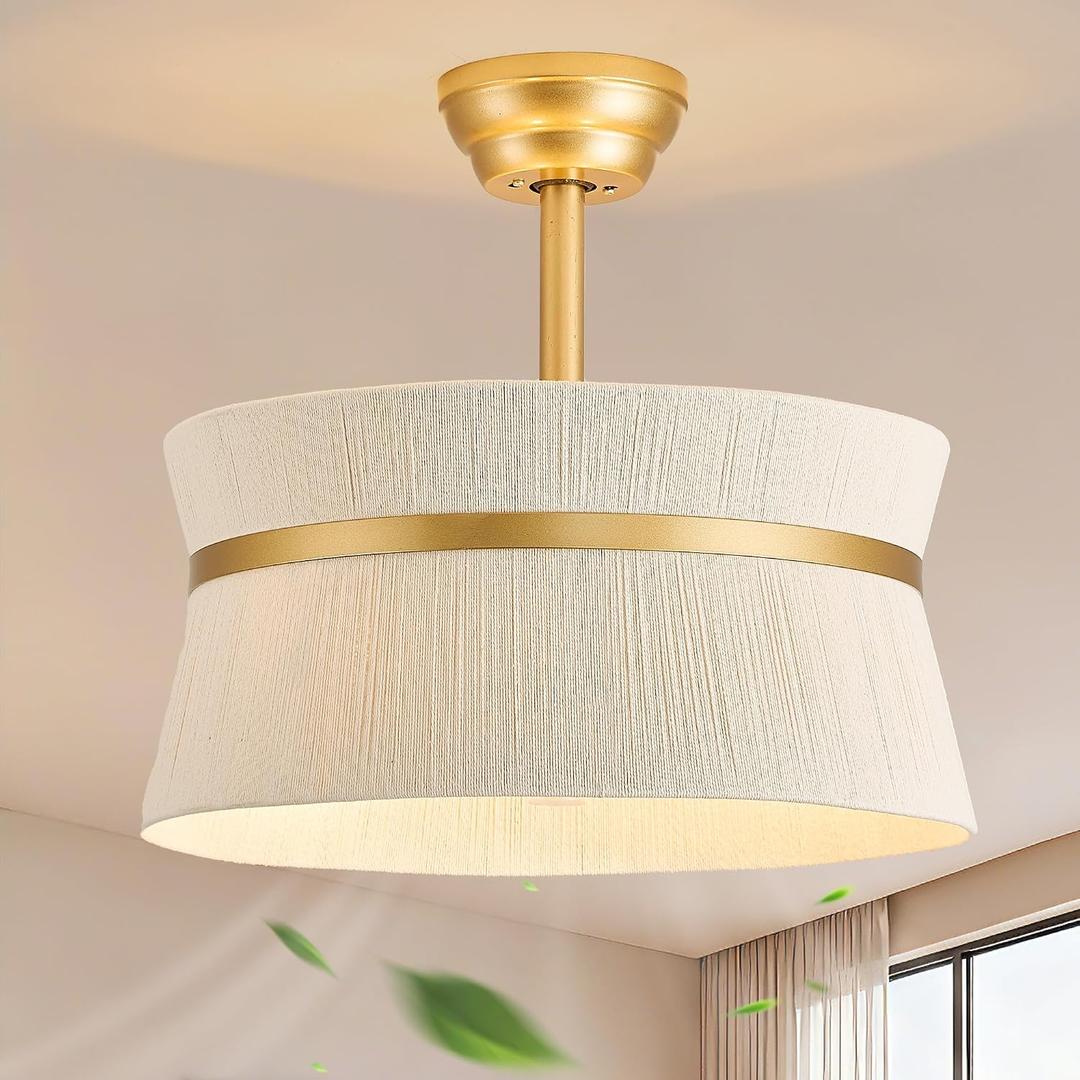 Boho Caged Ceiling Fan with LightRattan Fandelier Ceiling Fan with Light and Remote Control, Coastal Chandelier Fan for Bedroom, Living Room,Kitchen,Foyer(20 Inch, 6 Speed, Timing Adjustable Height)