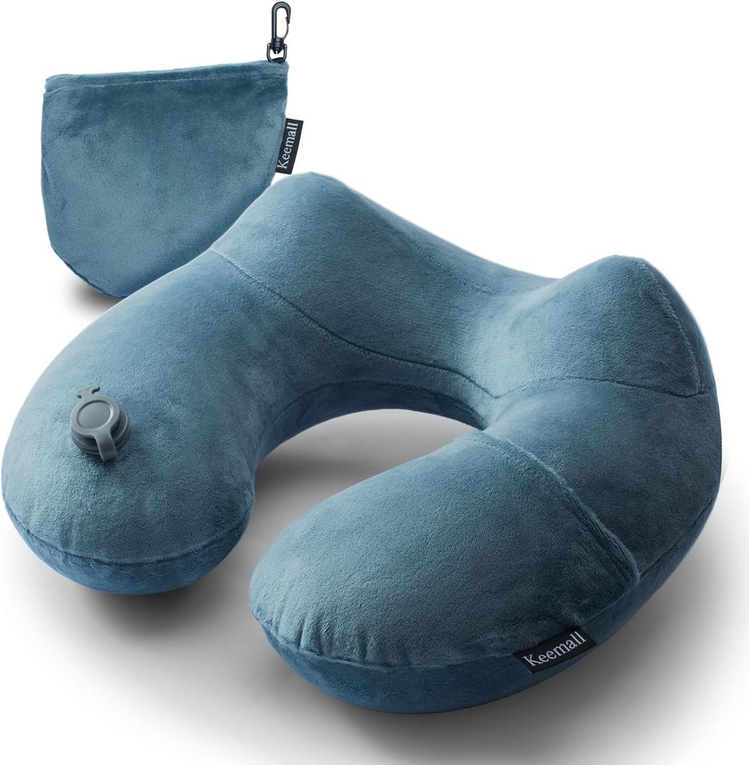 Inflatable Travel Neck Pillow for Airplane Sleeping Blow Up Neck Support Air Pillow Traveling on Plane Long Flights Washable (Medium, Grey)