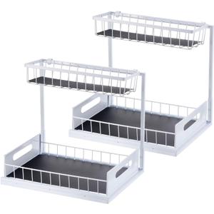 uxcell Under Sink Organizers and Storage, 2 Tier Sliding Bathroom Cabinet Organizer Pull Out Kitchen Cabinet Organizer, Multi-Purpose Basket Organizer Drawer, Black
