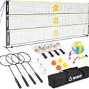 Volleyball Badminton Pickleball 3-in-1 Combo Net Set for Backyards, 5.1-7.4ft Adjustable Height Freestanding Indoor Sports Nets, Portable 17ft Outdoor Net with Carry Bag, Rackets and Balls