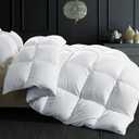 ELNIDO QUEEN Feather Down Fiber Comforter Queen Size - All Season White Fluffy Duvet Insert - Luxurious Hotel Bedding Comforter with Corner Tabs - Ultra Soft 100% Cotton Cover, 90x90 Inch
