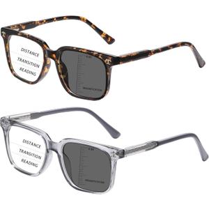 Hoobay Photochromic Progressive Multifocus Reading Glasses Men Women, Cheaters Reader Transition Sunglasses Spring Hinges, 3.0