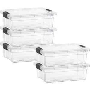 Superio Clear Storage Boxes with Lids, 16 Quart Plastic Container Bins for Organizing, Stackable Crates, BPA Free, Non Toxic, Odor Free, Organizers for Home, Office and Dorm, 5 Pack