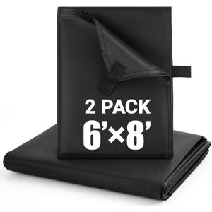 2 Pack 6x8 ft Black Heavy-Duty Waterproof Tarps - Oxford Fabric Tarpaulin with Reinforced Webbing Loops for Firewood, Roof, Camping, Pool, Boat & Outdoor Covers