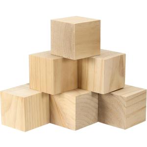 8 Pack 3 Inch Wooden Cubes, Unfinished Natural Wood Blocks, Blank Square Blocks Wood Cubes for Crafts and DIY Dcor