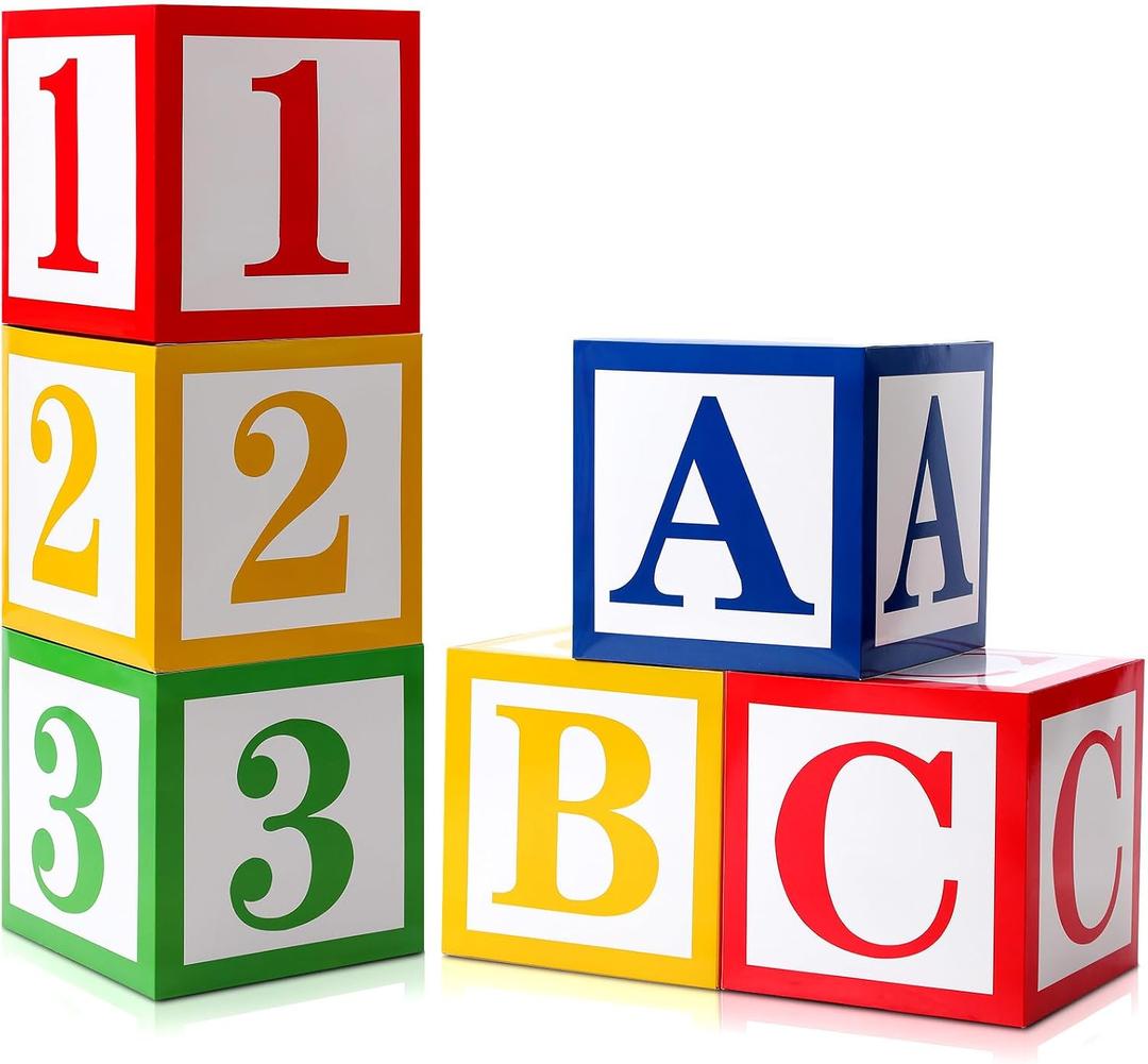 Kolldenn 6 Pcs ABC 123 Decorations Cartoon Party Decoration Street Party Decoration ABC Alphabet Balloon Box Inspire Cartoon Decor for Back to School PreK Graduation Birthday Photo Props, 11.81 x 11.81 x 11.81 inches