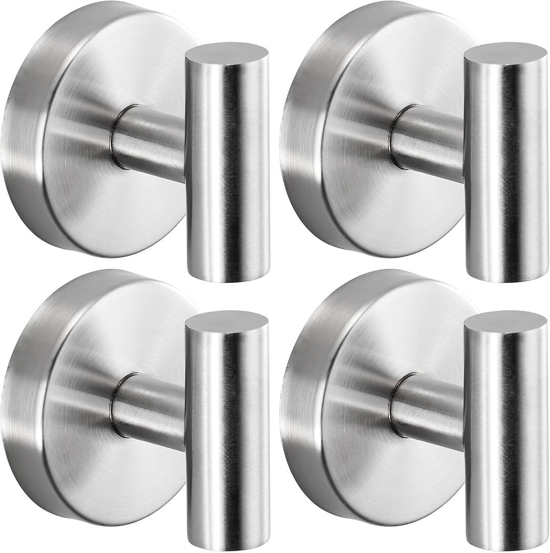 Suction Cup Hooks for Shower - Bathroom Reusable Hooks for Towels, Robes & Loofah - No-Drill Mounting on Kitchen,Walls,Metal,Glass,Mirrors,Tile & Smooth Non-Porous Surfaces (4, Brushed Nickel)