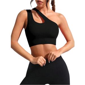 SweatyRocks Women's Sports Bras Cut Out One Shoulder Workout Yoga Bra Athletic Running Gym Crop Tops, L