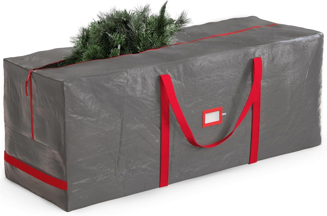 Zober Christmas Tree Storage Bag - Fits 7.5 Ft Artificial Trees - Plastic, Waterproof Christmas Tree Bag For Storage Box For Xmas - Strong, Durable Handles - Label Card Slot - Gray