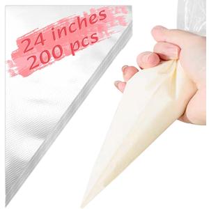 24 Inch Extra Large Piping Bags, 200 PCS Clear Disposable Icing bags, Thickened Non-Slip and Anti-Burst Pastry Bags for Baking and Decorating Desserts Cakes Cookie