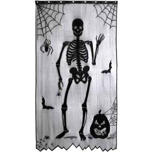 Halloween Skull Door Curtain,Black Lace Spider Web Bats Doorway Curtains for Halloween Party Haunted House Decoration