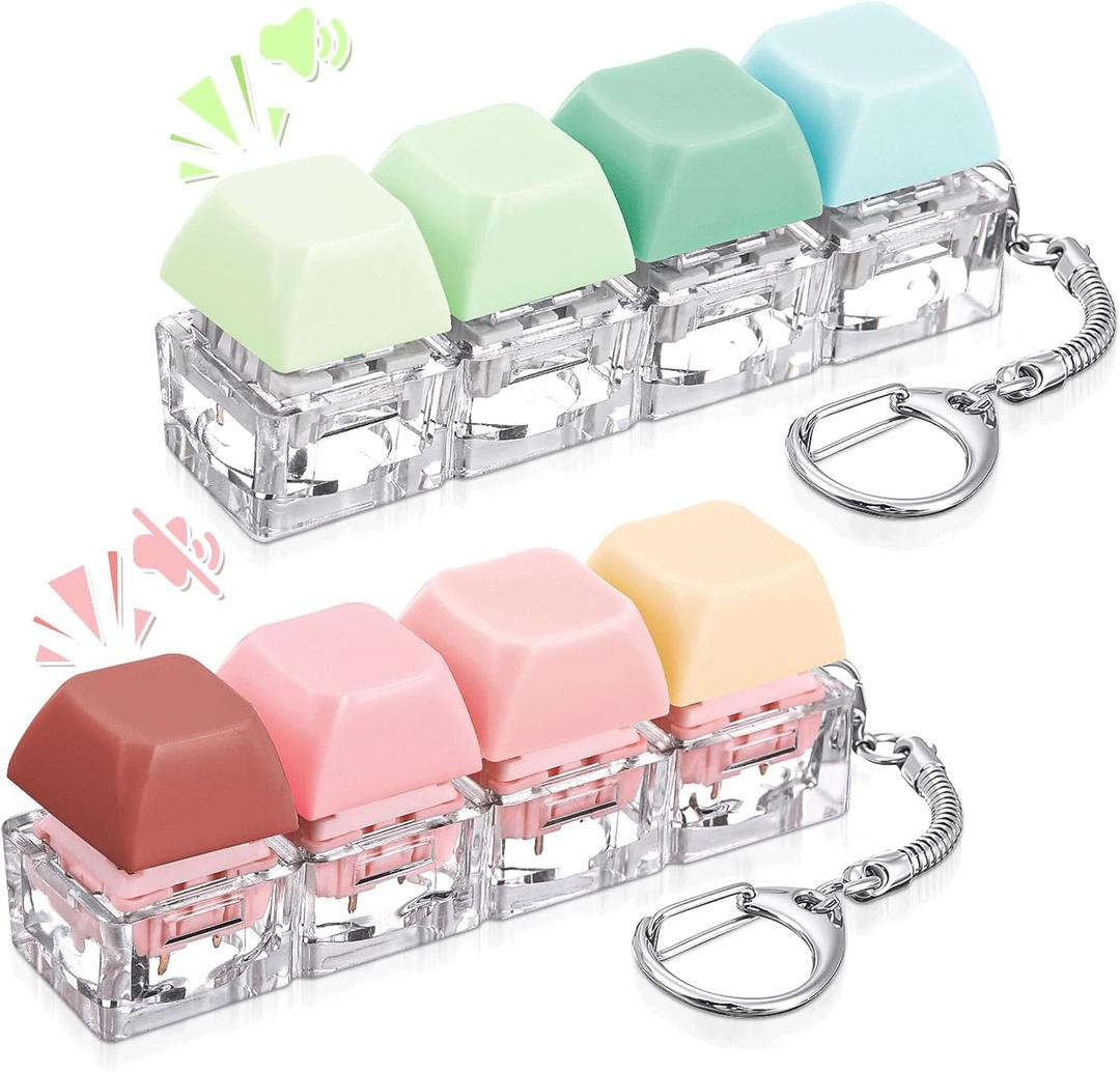 2 Pcs 4-in-1 Keyboard Adult Fidget Clicker Toy Silent and Loud Keyboard Fidget Keychain Cube Mechanical Key Button Clicker Stress Relief Gift for Office Home Pass Time(Pastel Colors)