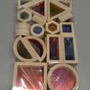 Agirlgle Wooden Rainbow Building Blocks for Kids 32 Pcs Rainbow Stacker Stacking Blocks Game Colorful Construction Toys Preschool Learning Educational Toys -Geometry Wooden Blocks for Boys & Girls