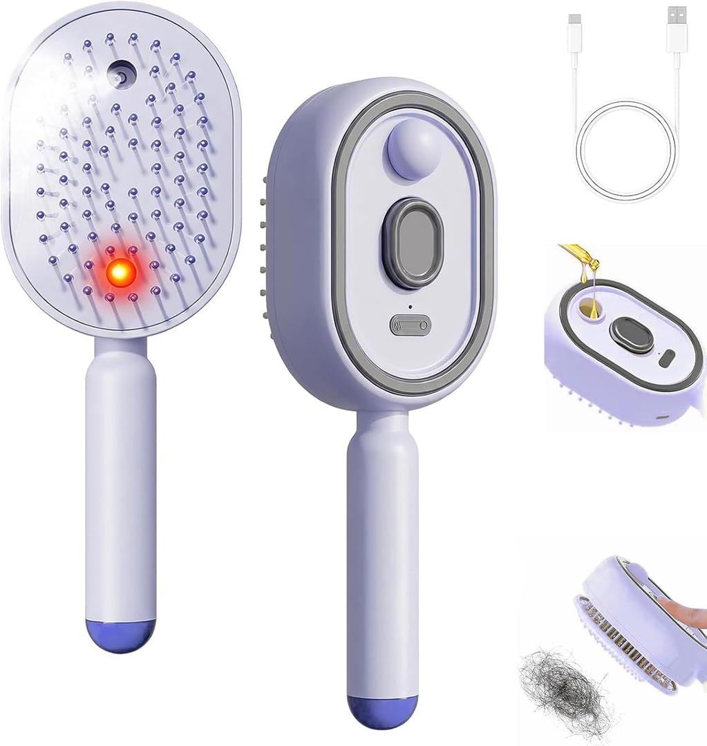 Electric Steam Brush, Rechargeable Detangling Straightener (Purple) | Rechargeable, Detangling Straightener, Smooths Frizz & Static, Nourishes Hair, Portable Travel Design for All Hair Lengths