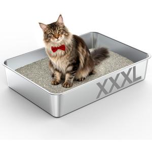 Soulbond Stainless Steel Litter Box, 27.5" L x 19.7" W x 6" H Extra Large Metal Litterbox for Big Cat and Multi-Cats Families, Non-Stick, Easy to Clean