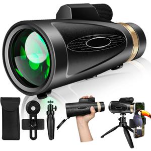 Monocular Telescope 80x100 High Power with Smartphone Adapter Tripod,Larger Vision Monoculars for Adults with BAK4 Prism & FMC Lens, Suitable for Bird Watching Hunting Hiking Camping Wildlife-Black