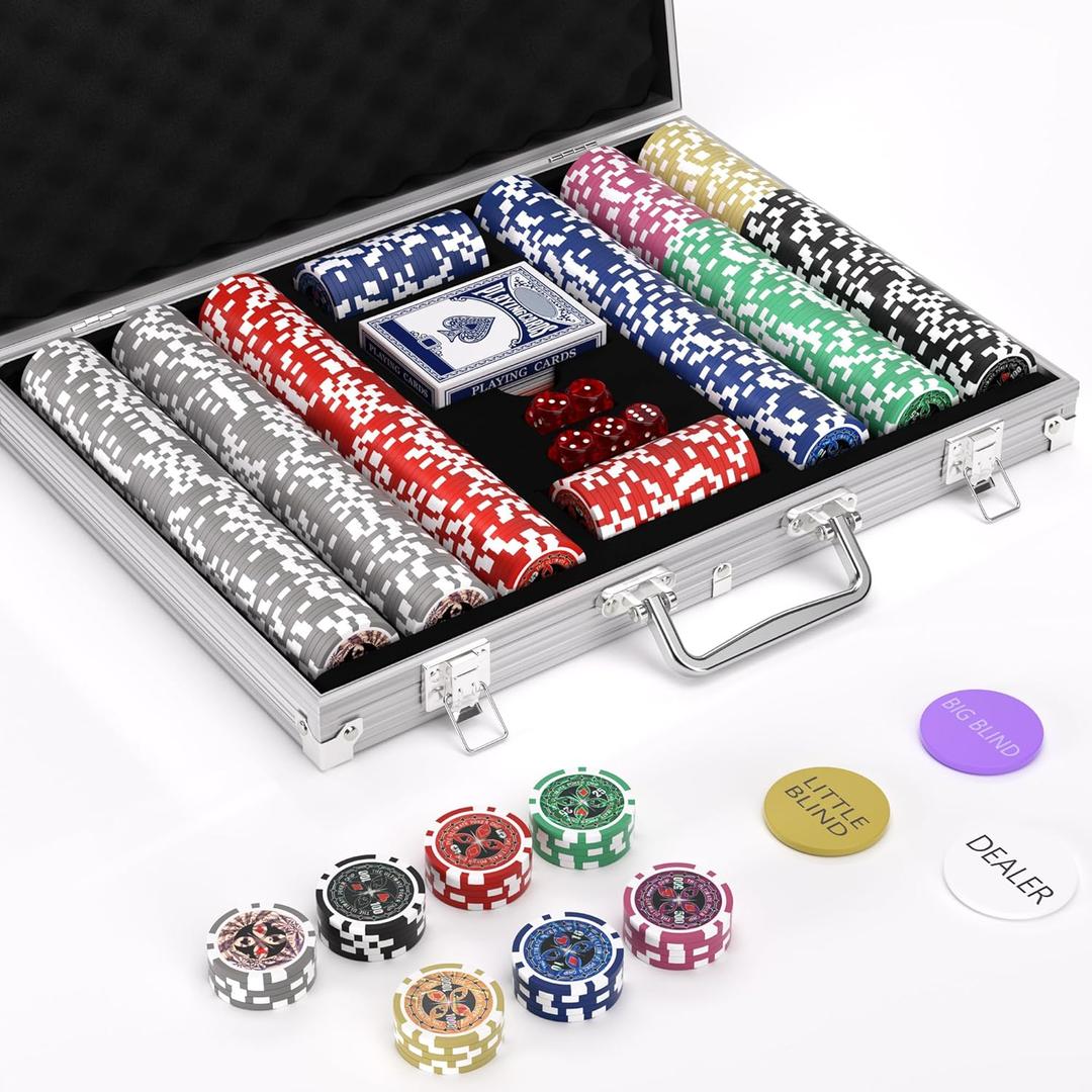 Texas Holdem Poker Chips Set,500 Pcs Poker Set,Denomination Poker Chip Set With Numbered,Professional Composite Clay Casino Chips,Aluminum Case 11.5 Gram Gaming Chips for Texas Holdem,Blackjack Game