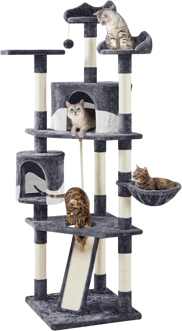 Yaheetech 79in Multi-Level Cat Trees Indoor Cat Tower with Sisal-Covered Scratching Posts, Plush Perches and Condo for Kittens, Cats and Pets - Dark Gray and White (23 x 23 x 79inch)