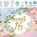 7x5ft Sweet 16 Photography Backdrop Pink Roses Green Leaves Gold Glitter Letters for Girls Birthday Party Graduation Bridal Shower Decoration Backgrounds