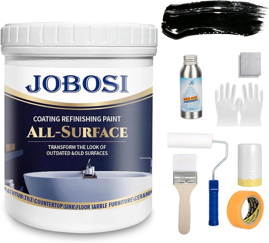 Water-based Tile Paint and Tile Refinishing Kit 16.0 Fl Oz (black)Bathtub Bathroom wall, Easy of Use countertop sink Paint Resurfacing Sink Tub Waterproof Kitchen Countertop, Low Odor No Toxic