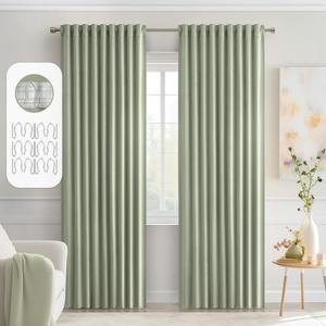 MIULEE Sage Green Back Tab Blackout Curtains 72 Inch Length 2 Panels Set for Living Room Bedroom Privacy, Rod Pocket/Pinch Pleat Thermal Insulated Room Darkening Pleated Light Blocking Drapes