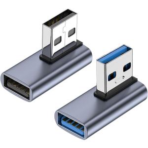 AreMe 90 Degree USB 3.1 Adapter 2 Pack, Left and Right Angle USB A Male to Female Converter Extender for PC, Laptop, USB A Charger, Power Bank and More