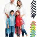 Hitituto Rain Ponchos Family Pack Kids 12 Pack Disposable Poncho with Hood, Clear & Assorted Colors, Home Survival Kits (Kids Mix 6pcs + Adults Clear 6pcs, One Size)