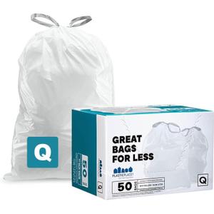 Plasticplace Custom Fit Trash Bags, Compatible with Simplehuman Code Q (50 Count), 13-17 Gallon Drawstring Garbage Liners, Heavy Duty Tear-Resistant